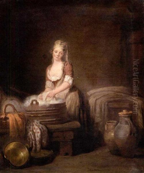 Die Wascherin Oil Painting by Pierre Nicolas Legrand de Lerant