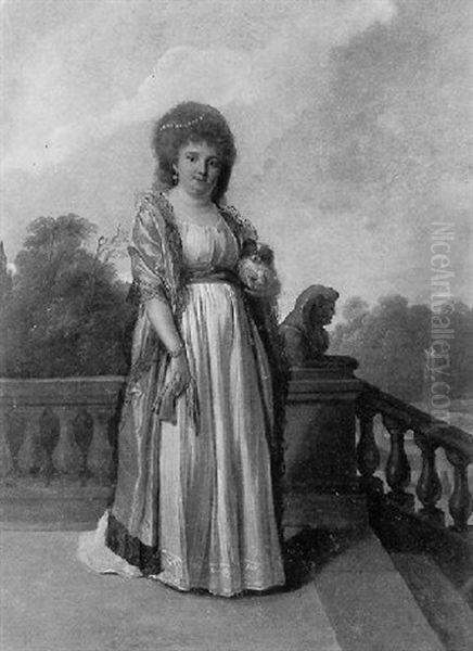 Portrait De Femme Tenant Son Chien Devant Un Parc Oil Painting by Pierre Nicolas Legrand de Lerant