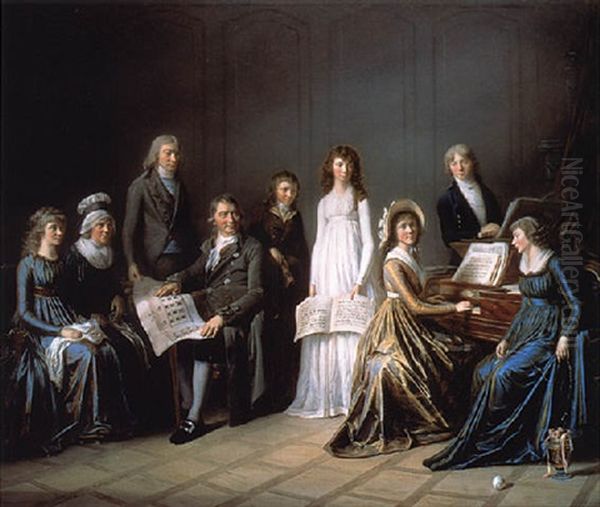 Portrait Of Johann Burki, Commissaire General Of The Canton Of Berne, And His Family Oil Painting by Pierre Nicolas Legrand de Lerant