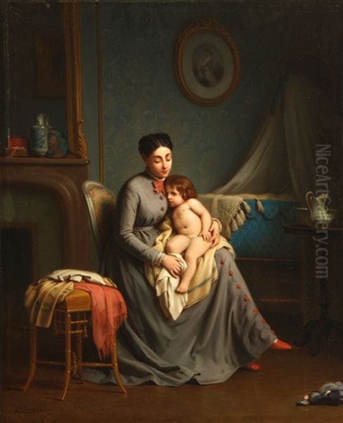 Mother And Child After A Bath Oil Painting by Alexandre Legrand