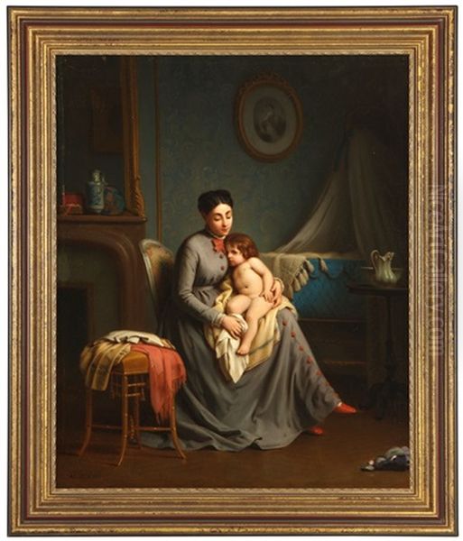 Mother And Child After A Bath Oil Painting by Alexandre Legrand