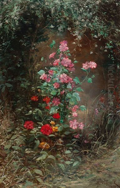 Abundance Of Flowers In The Forest Oil Painting by Jacques Theodore LeGrand