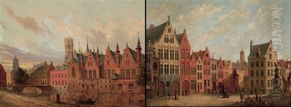 Maison Du Franc (+ Place Jean Van Eyck, Bruges; Pair) Oil Painting by Joseph Henry Legrand