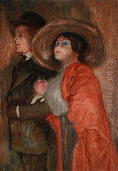 Monsieur Et Madame En Promenade by Louis Auguste Mathieu Legrand