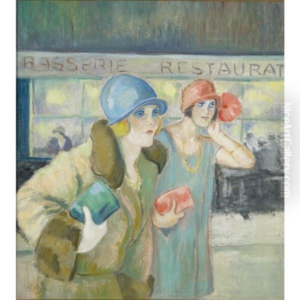 Midinette Devant Un Cafe Oil Painting by Louis Auguste Mathieu Legrand