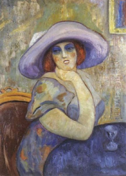 Femme Au Grand Chapeau Oil Painting by Louis Auguste Mathieu Legrand