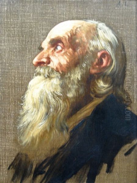 Old Man (head Study) Oil Painting by Alphonse Legros