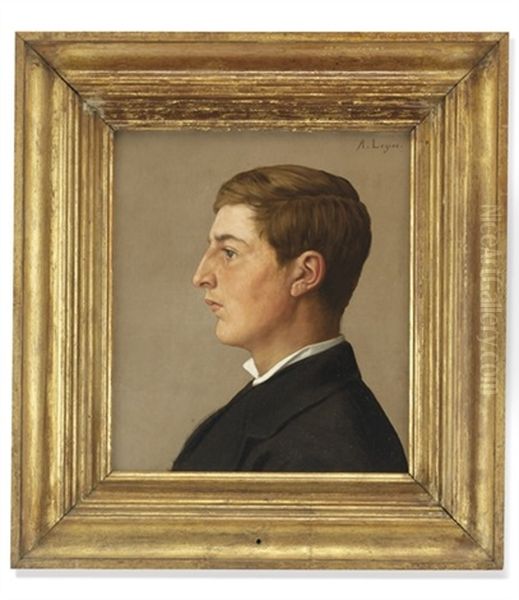 Portrait Of A Gentleman, In Profile, In A White Shirt And Black Coat Oil Painting by Alphonse Legros