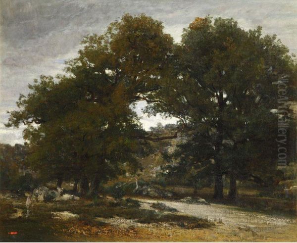 Forest Oil Painting by Leon Adolphe Belly