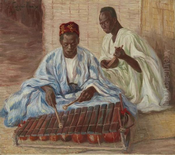 Les Musiciens Africains Oil Painting by Raphaeel Leon Leguilloux