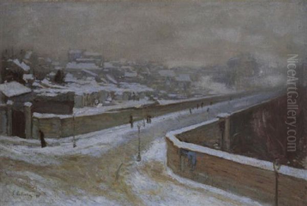 Soir De Neige A Montmartre Oil Painting by Gustave Leheutre