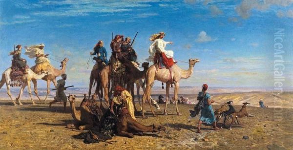 La Chasse A La Gazelle Dans Le Desert Egyptien Sinai Oil Painting by Leon Adolphe Belly