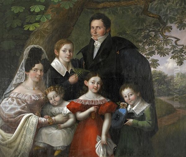 Portratt Av Ludvig Borgstrom Med Familj I Parklandskap Oil Painting by Carl Peter Lehmann