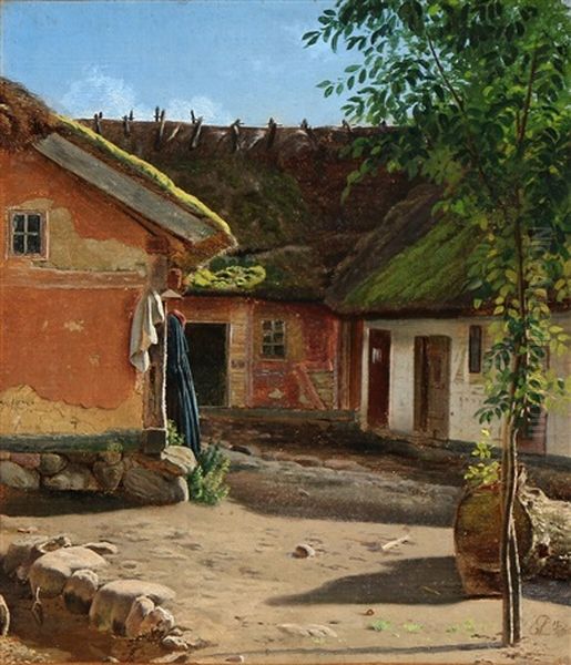 Sunshine In A Courtyard Oil Painting by Edvard Lehmann