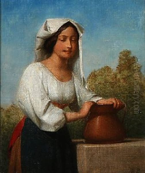 An Italian Woman Oil Painting by Edvard Lehmann