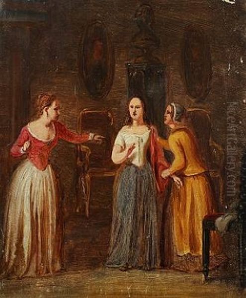 Interior With Leonora Christine And Chambermaids Oil Painting by Edvard Lehmann