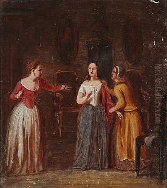 Countess Leonora Christine With Two Of Her Chamber Maids Oil Painting by Edvard Lehmann