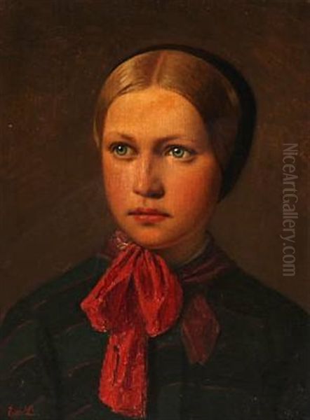 Portrait Of A Girl With Bonnet Oil Painting by Edvard Lehmann