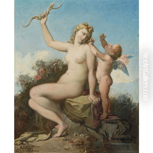 Venus And Cupid Oil Painting by Henri Lehmann