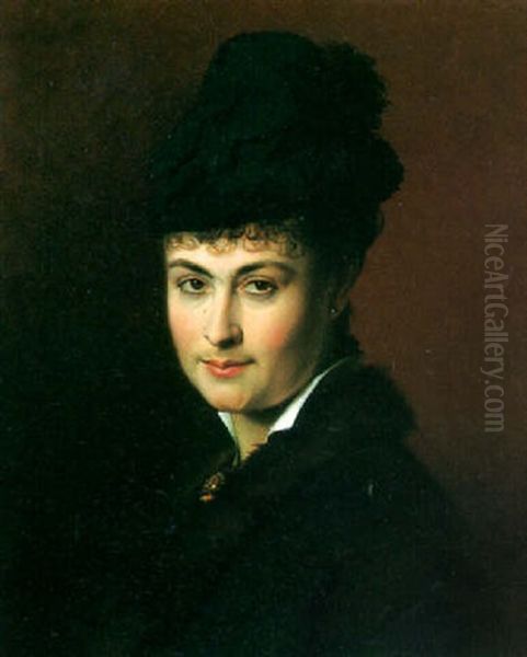 Femme Au Chapeau Noir Oil Painting by Henri Lehmann