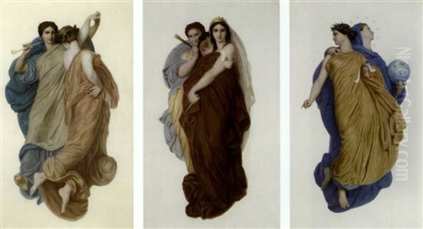 Melpomene, Muse Du Chant Et De L'harmonie Et Thalie (+ 3 Others; Set Of 4) Oil Painting by Karl E.R. Heinrich Lehmann