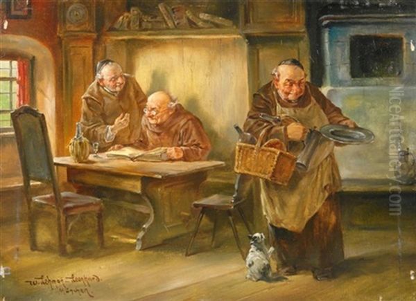 Klosterbruder In Der Stube, Ihrem Tagewerk Nachgehend Oil Painting by Leonhard Wilhelm Lehmann