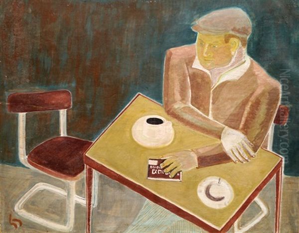 Man At A Cafe, Circa 1940's Oil Painting by Rudolf W. A. Lehmann