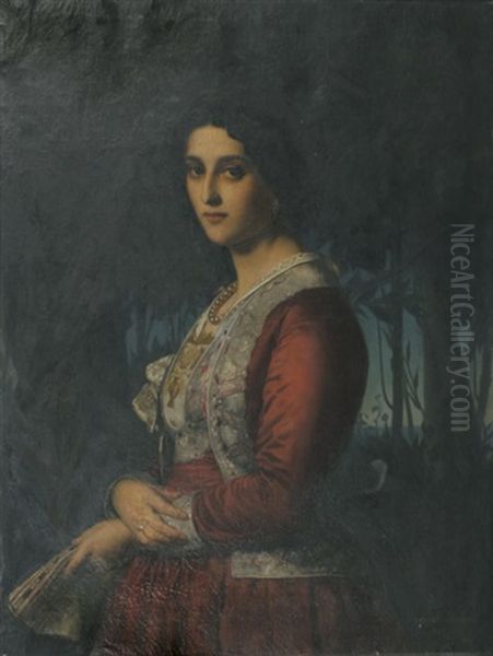 Vornehme Italienerin, Stehend Oil Painting by Rudolf W. A. Lehmann