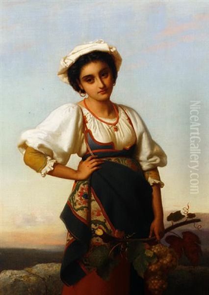 The Neapolitan Harvest Girl Oil Painting by Rudolf W. A. Lehmann