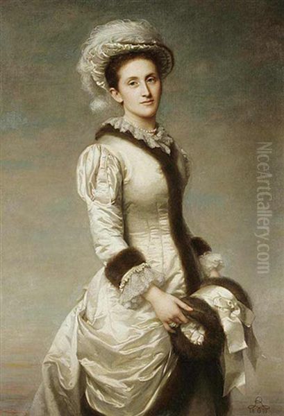 A Portrait Of A Lady With A Muff by Rudolf W. A. Lehmann