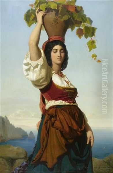 Junge Frau In Den Albaner Bergen Oil Painting by Rudolf W. A. Lehmann