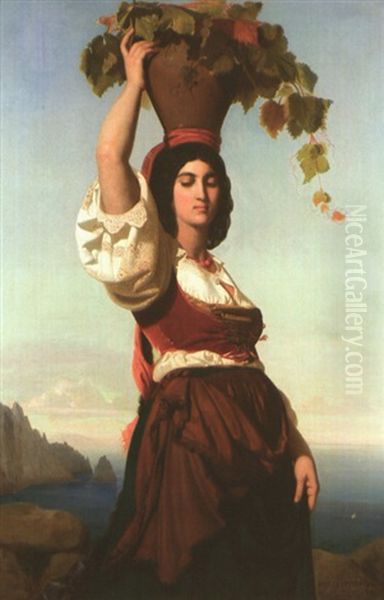 Jeune Femme Au Caraco Rouge Oil Painting by Rudolf W. A. Lehmann