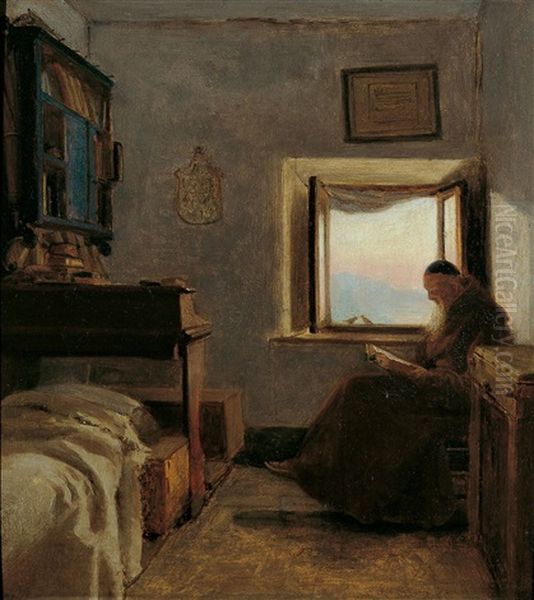 Lesender Monch In Der Klosterzelle Oil Painting by Rudolf W. A. Lehmann