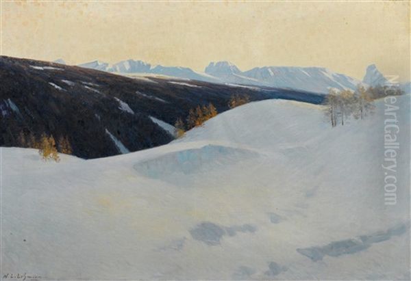 Winter Evening In Davos Oil Painting by Wilhelm Ludwig Lehmann