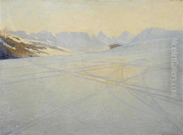 Skispuren In Davos (ski Tracks In Davos) Oil Painting by Wilhelm Ludwig Lehmann