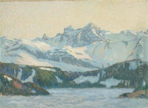 Durchbrechende Sonne, Einsiedeln (einsiedeln, With Sun Breaking Through) Oil Painting by Wilhelm Ludwig Lehmann