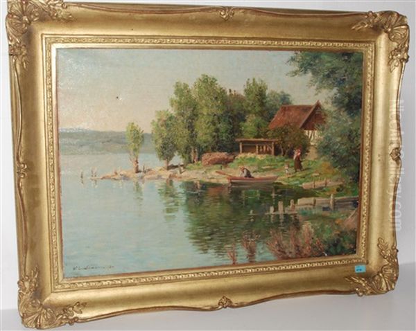 Das Gehoft Am See Oil Painting by Wilhelm Ludwig Lehmann