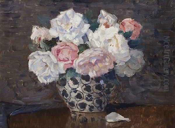 Still Life With Roses Oil Painting by Wilhelm Ludwig Lehmann