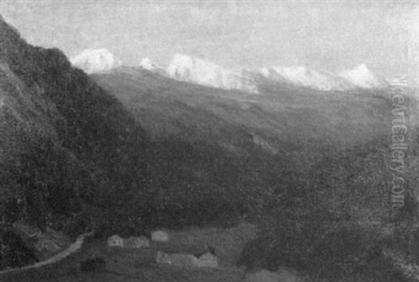 Alpine Valley At Evening Oil Painting by Wilhelm Ludwig Lehmann