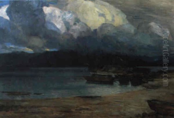 Aufziehendes Gewitter Am Chiemsee Oil Painting by Wilhelm Ludwig Lehmann