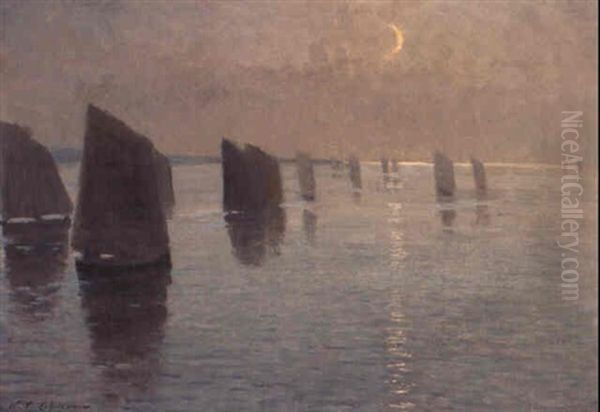 Evening Calm, Concarneau Oil Painting by Wilhelm Ludwig Lehmann