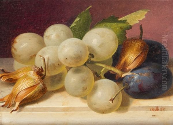 Still Life With Grapes, Plums And Nuts Oil Painting by Jakob Lehnen