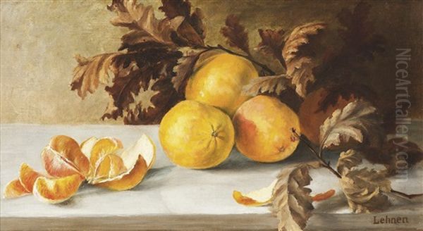 Stillleben Mit Orangen Und Eichenlaub Oil Painting by Jakob Lehnen