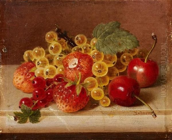 Kleines Fruchtestillleben Mit Erdbeeren Und Kirschen Oil Painting by Jakob Lehnen