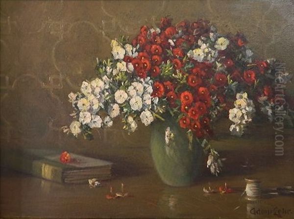 Still-life Of Flowers And Book Oil Painting by Adam Lehr