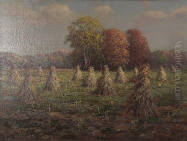 Haystacks Oil Painting by Adam Lehr