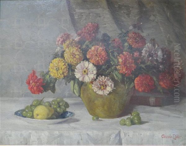 Still Life Flowers And Grapes Oil Painting by Adam Lehr