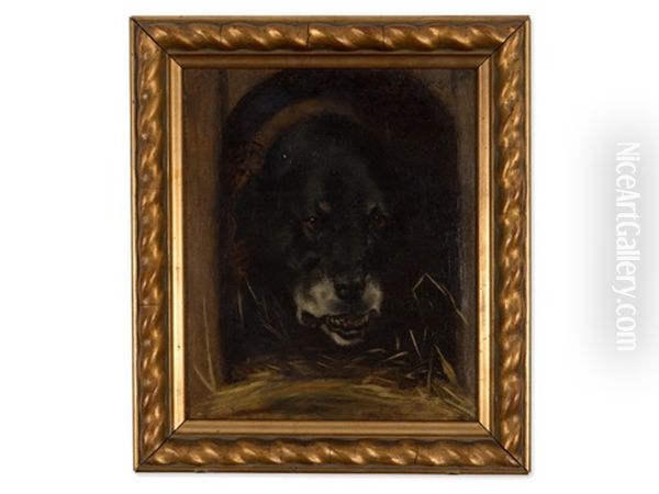 A Rottweiler Oil Painting by Wilhelm Maria Hubertus Leibl