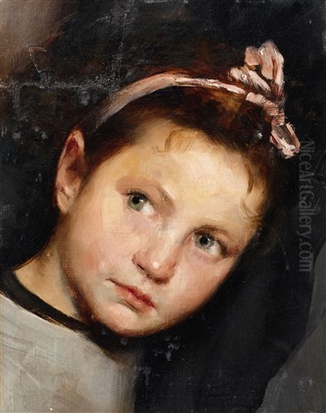 Head Of A Girl (fragment) Oil Painting by Wilhelm Maria Hubertus Leibl