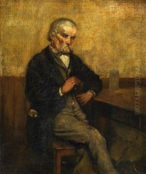 Pfeifestopfender Bauer Am Tisch Oil Painting by Wilhelm Maria Hubertus Leibl